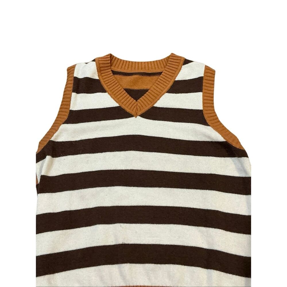 Women's Size M Brown White Sleeveless Top Vest Viscose Blend